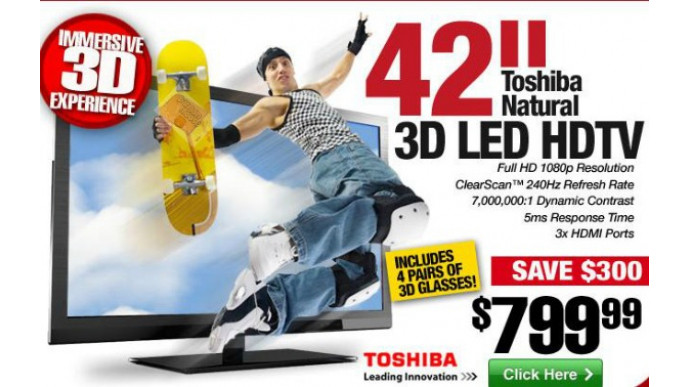 TigerDirect: Toshiba 42" 3D LED HDTV $799.99 (reg. $1099.99)