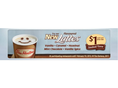 Tim Horton's Canada: $1 Flavoured Lattes 