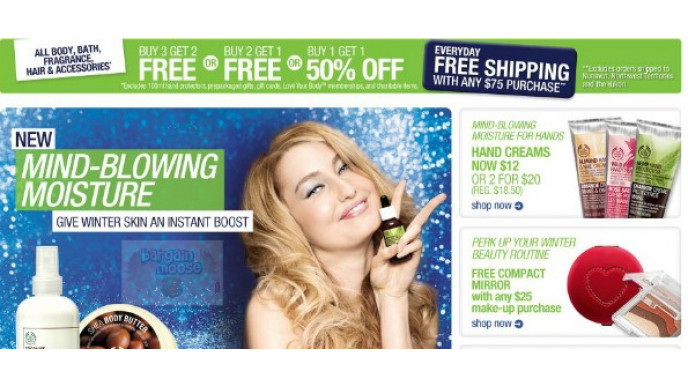 The Body Shop Canada: Buy 3 get 2 Free, Buy 2 get 1 Free, Buy 1 get 1 50% off