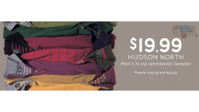 The Bay Canada: Men's Hudson North Quarter-Zip Lambswool Sweaters $19.99 (Reg $39.99 - $44.99) (EXPIRED)