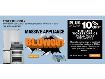 Home Depot Canada: Appliance Blowout & Save An Extra 10% Off