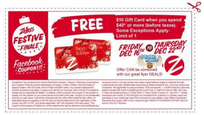 Zellers Canada: $10 Gift Card With $40 Purchase & 50% Off Deals