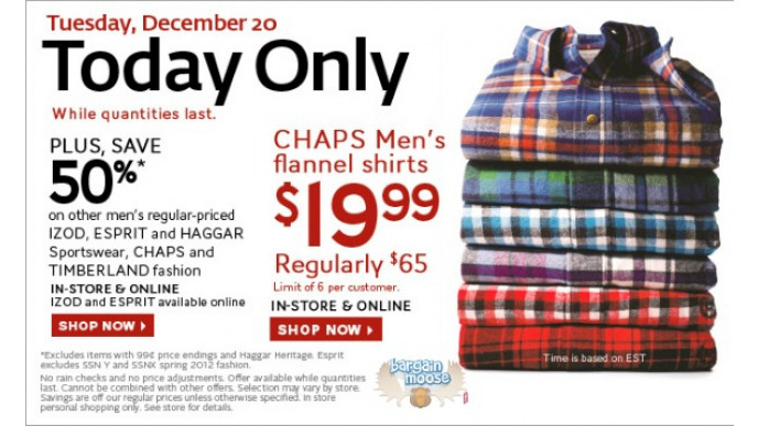 The Bay Canada: $45 Off Men's Chaps Shirts & Free Express Shipping Until 1PM EST