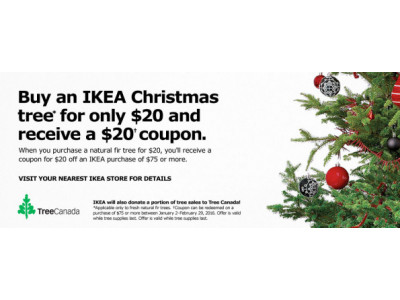 Ikea Canada: Free $20 Off $75 with $20 Tree Purchase (In Store)