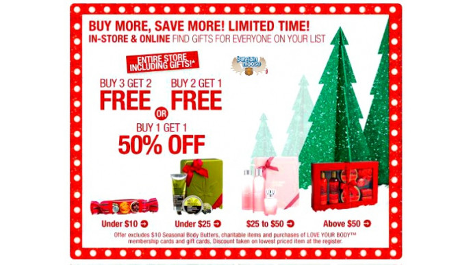The Body Shop Canada: Buy 3 Get 2 Free, Buy 2 Get 1 Free, or BOGO 50% off