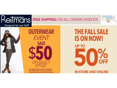 Reitmans: Fall Sale – Up to 50% Off Plus Free Shipping Over $75