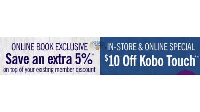 Chapters Canada: Extra 5% Off Books, $10 off Kobo Touch