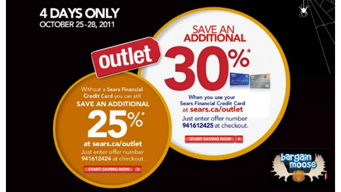 Sears Canada: Outlet Sale Extra 25-30% Off