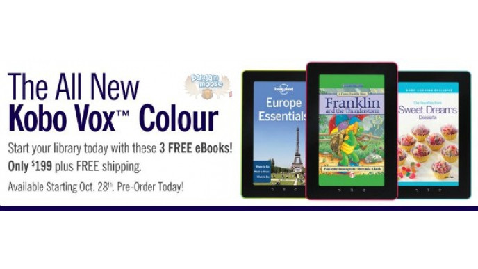Chapters Canada: Pre Order Kobo Vox Colour and Get 3 Free Books
