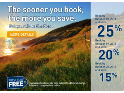 West Jet Canada: Save 15-25% Off Flights