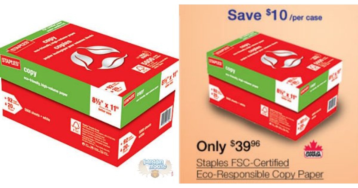 Staples Canada Staples FSCCertified EcoResponsible Copy Paper (5000 Sheets/ 1 Case) 39.96