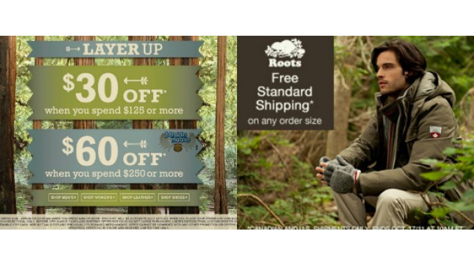 Roots Canada: Free Shipping + Save 30 - $60 Off Your Purchase