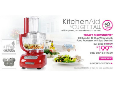 The Shopping Channel: KitchenAid 12 Cup Food Processor + Disc Set + $50 Rebate - $199.96 (Reg $399.99)