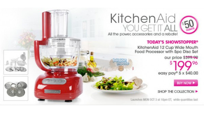 The Shopping Channel: KitchenAid 12 Cup Food Processor + Disc Set + $50 Rebate - $199.96 (Reg $399.99)