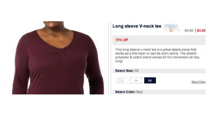 Reitmans: Long sleeve V-neck tee Plus Size in Bud Colour $3 (Orig. $20.00)