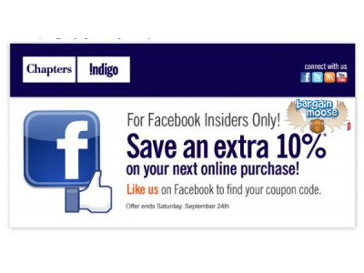 Chapters Canada: 10% Off When You Like on Facebook