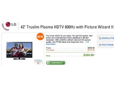 Dell Canada: LG 42" Truslim Plasma HDTV 600Hz $389.99 - Save $210!