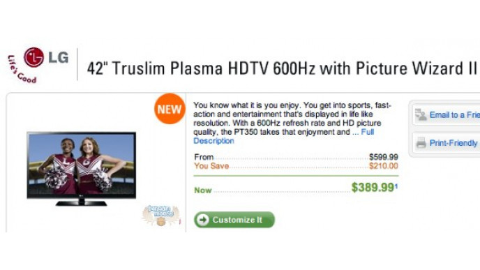 Dell Canada: LG 42" Truslim Plasma HDTV 600Hz $389.99 - Save $210!