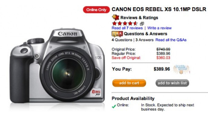 The Source: Canon EOS Rebel XS 10.1MP DSLR - $389.96