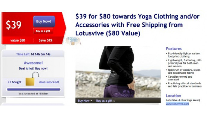 Kijiji Deals: $39 for $80 towards Yoga Clothing and/or Accessories with Free Shipping from Lotusvive