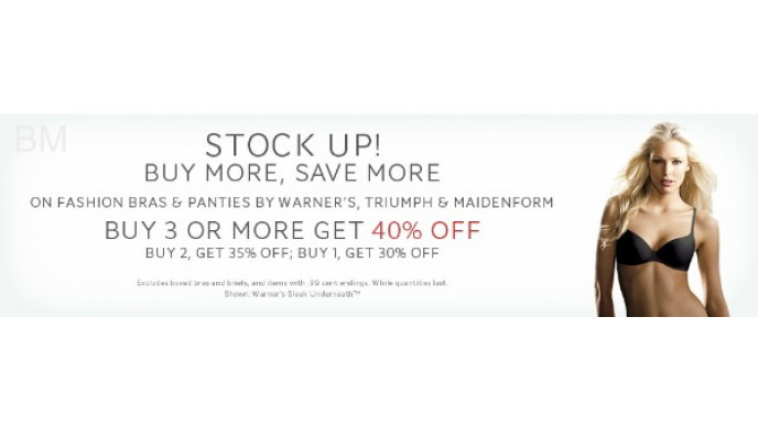 The Bay: 30% Off 1, 35% Off 2, 40% Off 3+ Fashion Bras + Panties