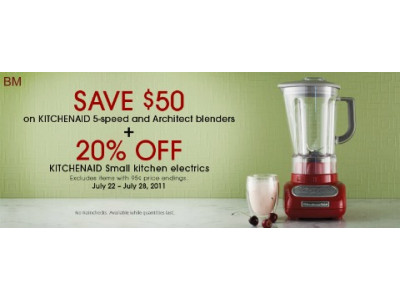 The Bay Canada: 20% off Small Kitchenaid Appliances and $50 Off Blenders