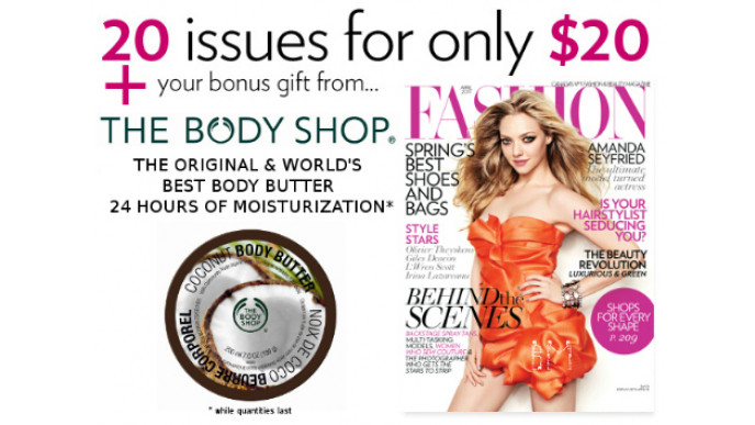 Fashion Magazine Canada: 20 Issues (2yrs) for $20 + Free Body Shop Body Butter