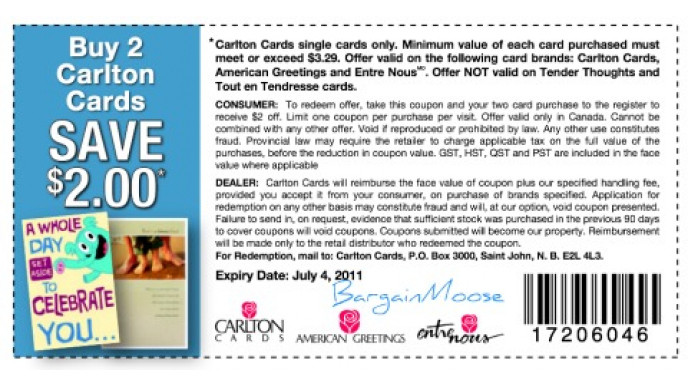 Carlton Cards Canada Printable Coupon: Save $2 When You Buy 2