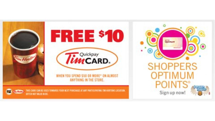 Shoppers $50 Spend, Free $10 Timmies Cards