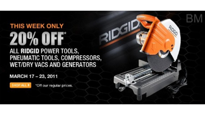 Home Depot: 20% Off Ridgid Tools