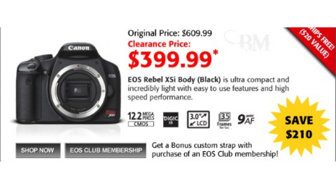 Canon eStore: Canon Rebel XSi for $399.99 (Save $210) + Free Shipping