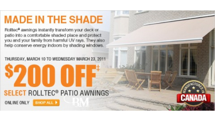 Home Depot: $200 Off Select ROLLTEC Patio Awnings + Free Shipping