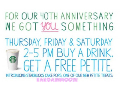Starbucks 40th Anniversary Celebrations: Get A Free Petite Treat With Beverage Purchase 