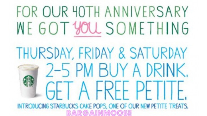 Starbucks 40th Anniversary Celebrations: Get A Free Petite Treat With Beverage Purchase 
