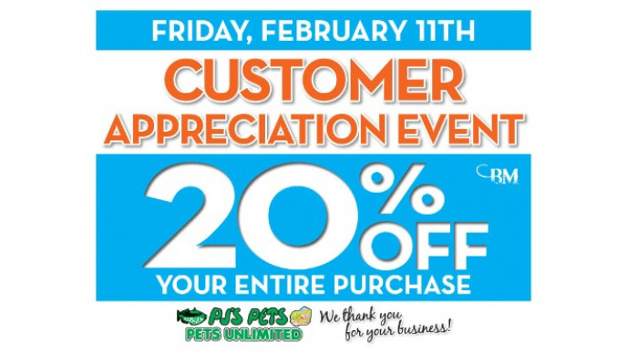 PJ's Pets: Customer Appreciation 20% Off Sale (Feb 11)