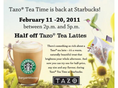 Starbucks: Half Price Tea Lattes (11-20 Feb)