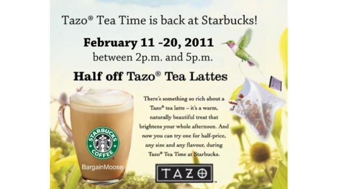 Starbucks: Half Price Tea Lattes (11-20 Feb)