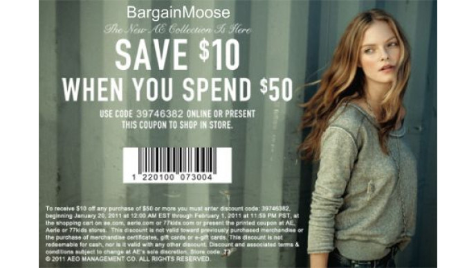 American Eagle Canada: Save $10 Off $50 