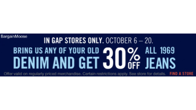The Gap Canada: Bring in Old Jeans, Get 30% Off New