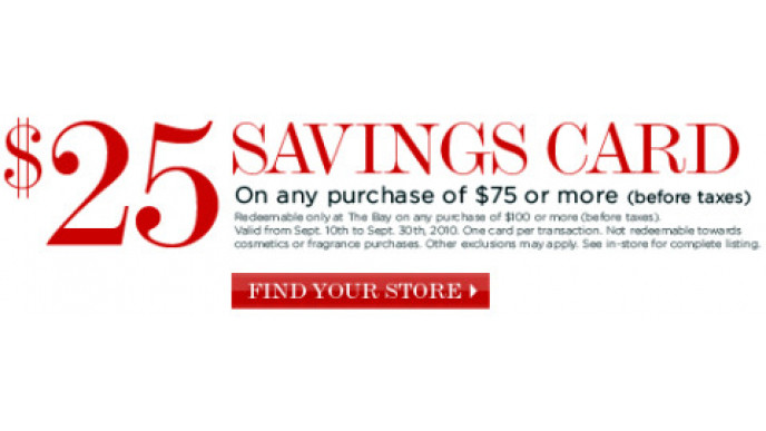 The Bay: 10% Off + $25 Gift Card with $75 Purchase