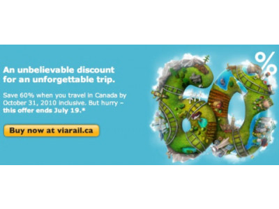 Via Rail Canada: 60% Off Sale 