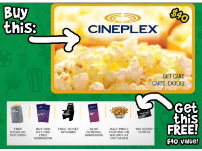 Cineplex Canada: Free Movie Gift Bundle ($40 Value) with $40 Gift Card Purchase!
