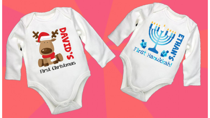 Personalized Infant Holiday Onesie only $19 & No Tax & Free Shipping @ Wagjag!