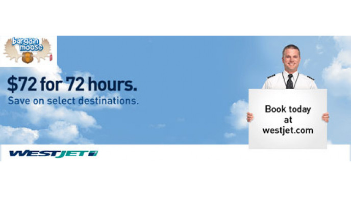 Westjet Travel Deal: $72 for 72 Hours