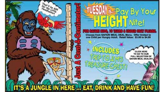 Jungle Jim's Canada Kids Pay By Height Night