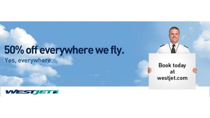 Westjet 50% Off All Destination Flights