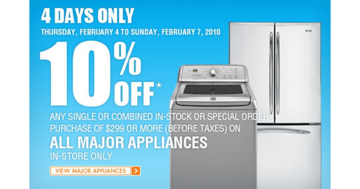 Home Depot 10 Off Appliances!