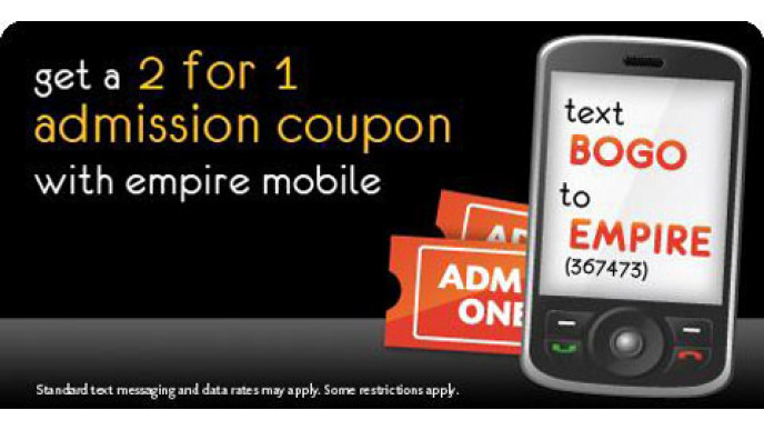 Empire Cinema Text BOGO Offer