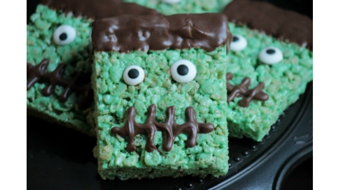 Deliciously Spooky Frankenstein Rice Crispy Bars!