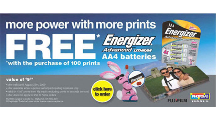 PhotoLab Canada: 4 Free Energizer AA Batteries With 100 Digital Prints!